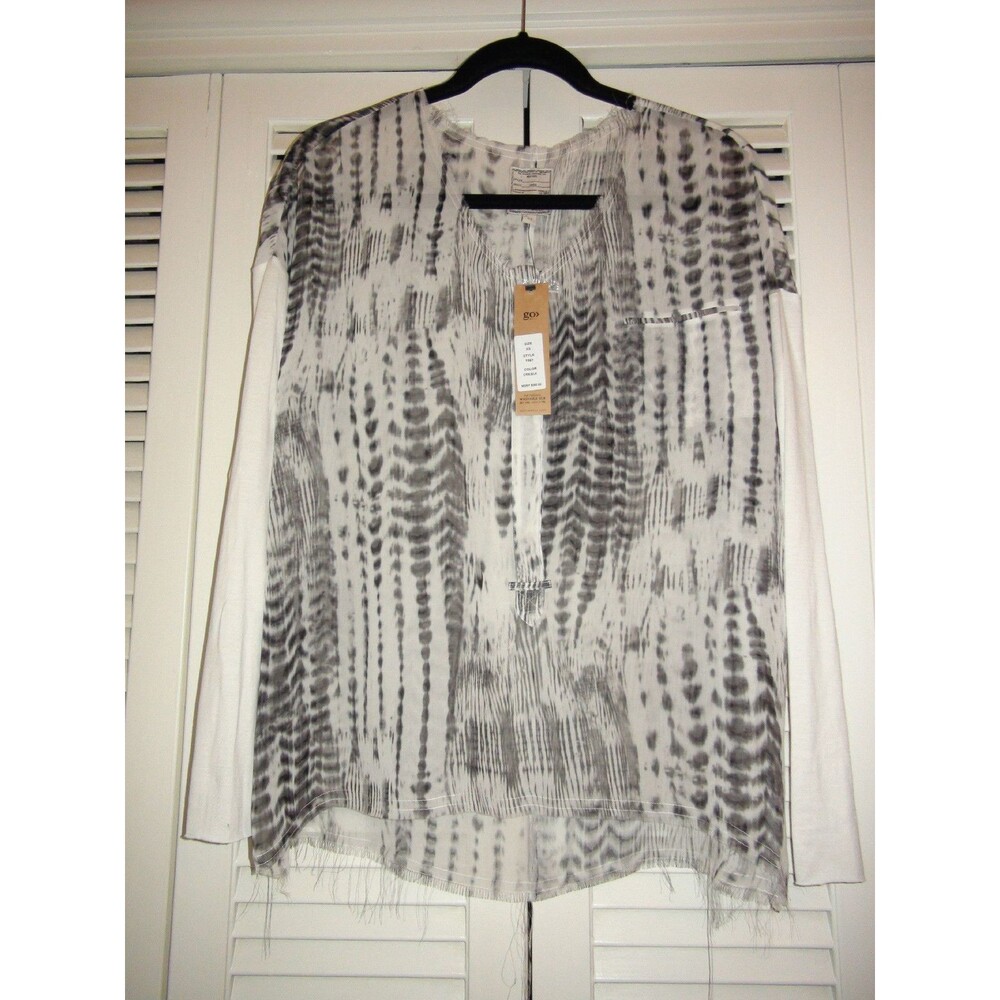 go by Go Silk Go Henley Sheer Cream Black Silk Blouse